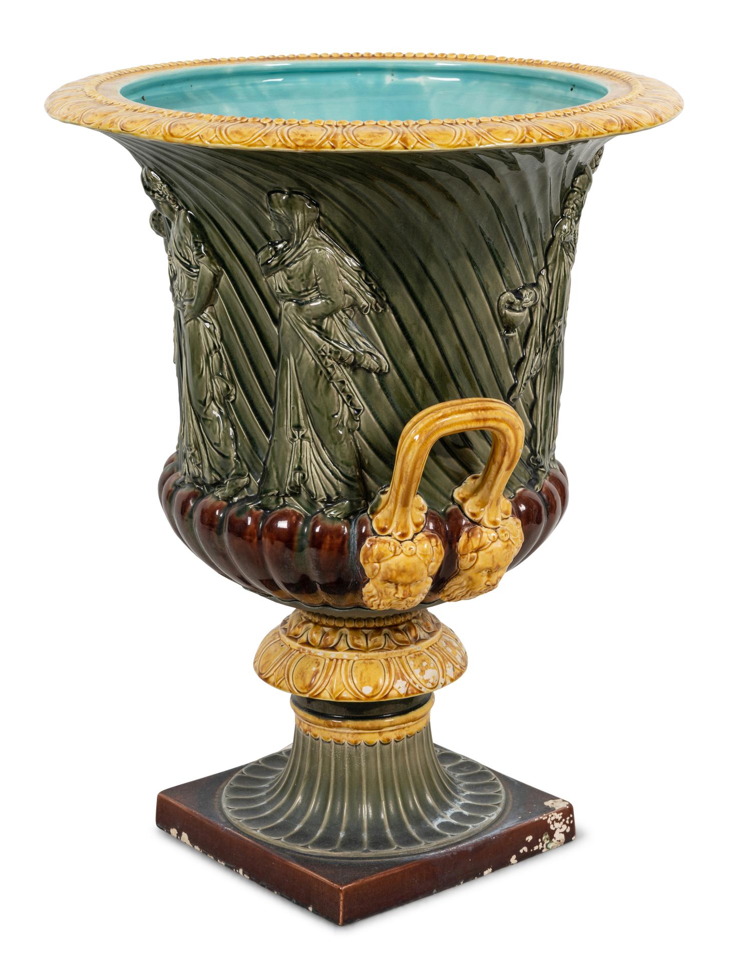 A Large French Majolica Campagna Urn
