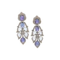 TANZANITE, MOONSTONE AND DIAMOND EARRINGS