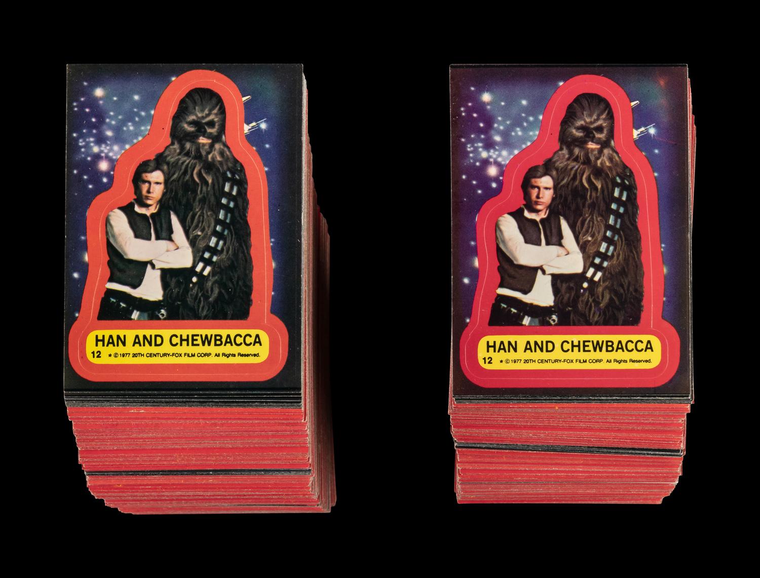 A Collection of 11 Red 1977 Topps Star Wars Series Two Complete Sets With Stickers (66 Cards, 11 Stickers Per Set)