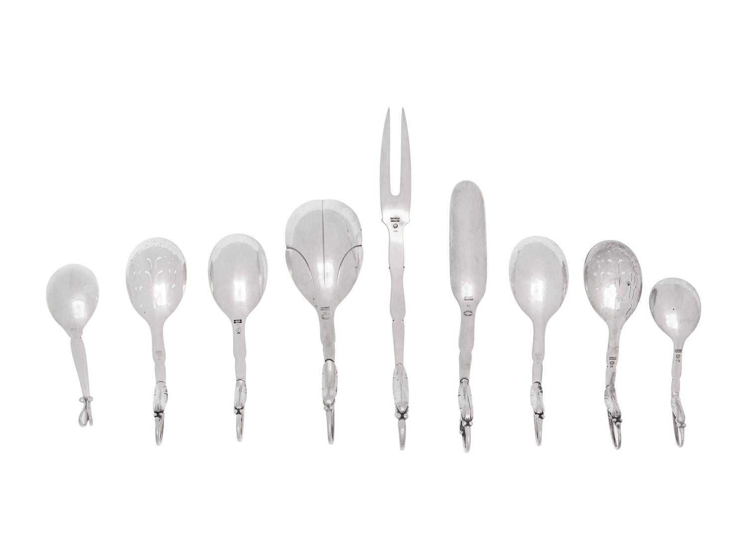 Nine Georg Jensen Silver Flatware Serving Articles