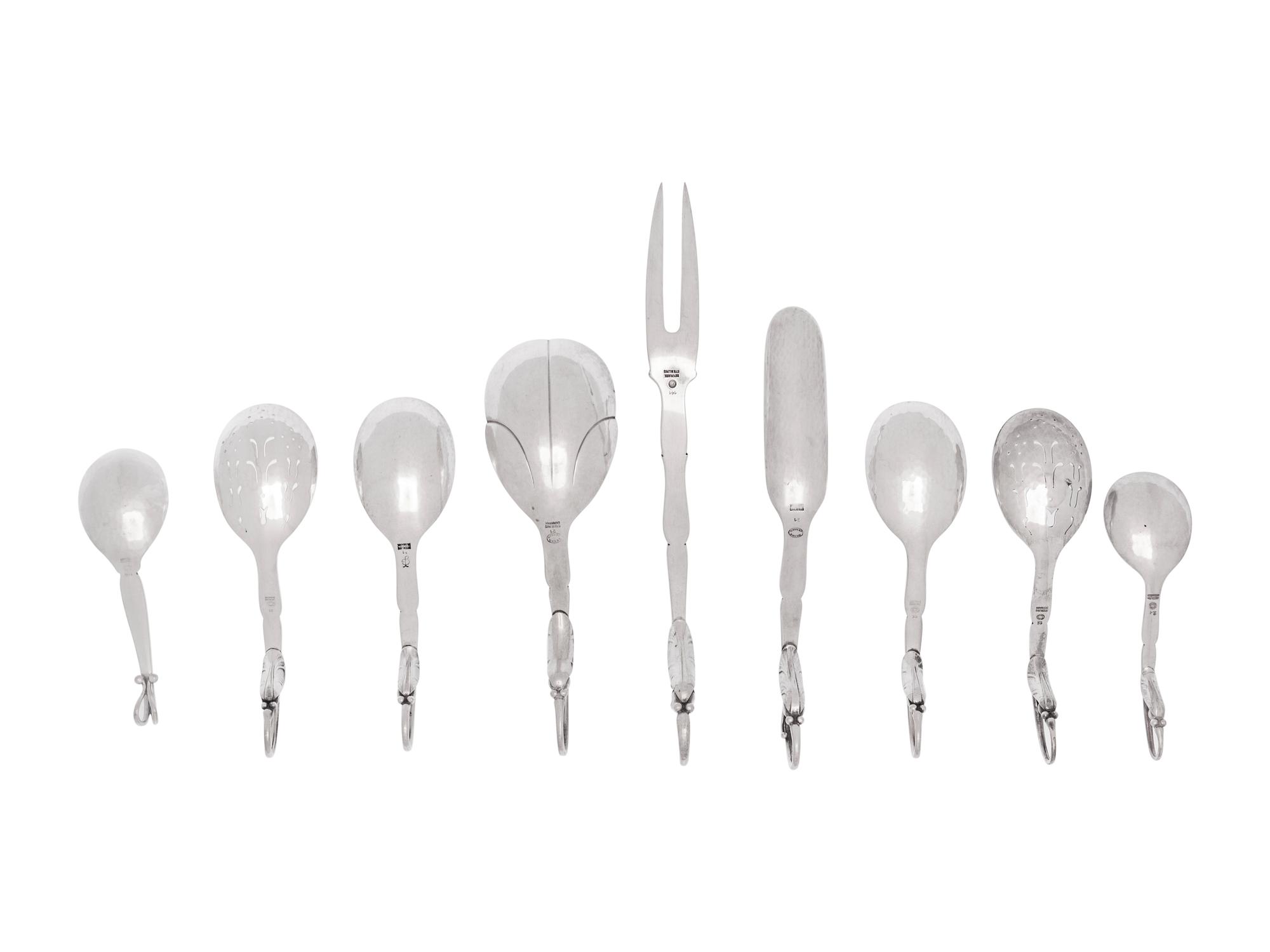 Nine Georg Jensen Silver Flatware Serving Articles