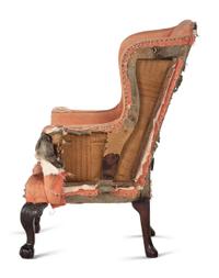 A George II Carved Mahogany Claw-and-Ball Foot Easy Chair