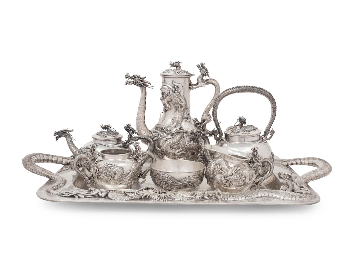 A Japanese Silver Seven-Piece Tea and Coffee Service