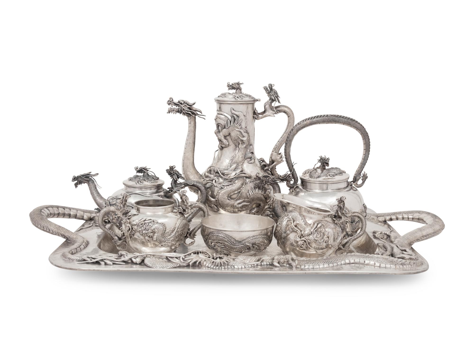 A Japanese Silver Seven-Piece Tea and Coffee Service