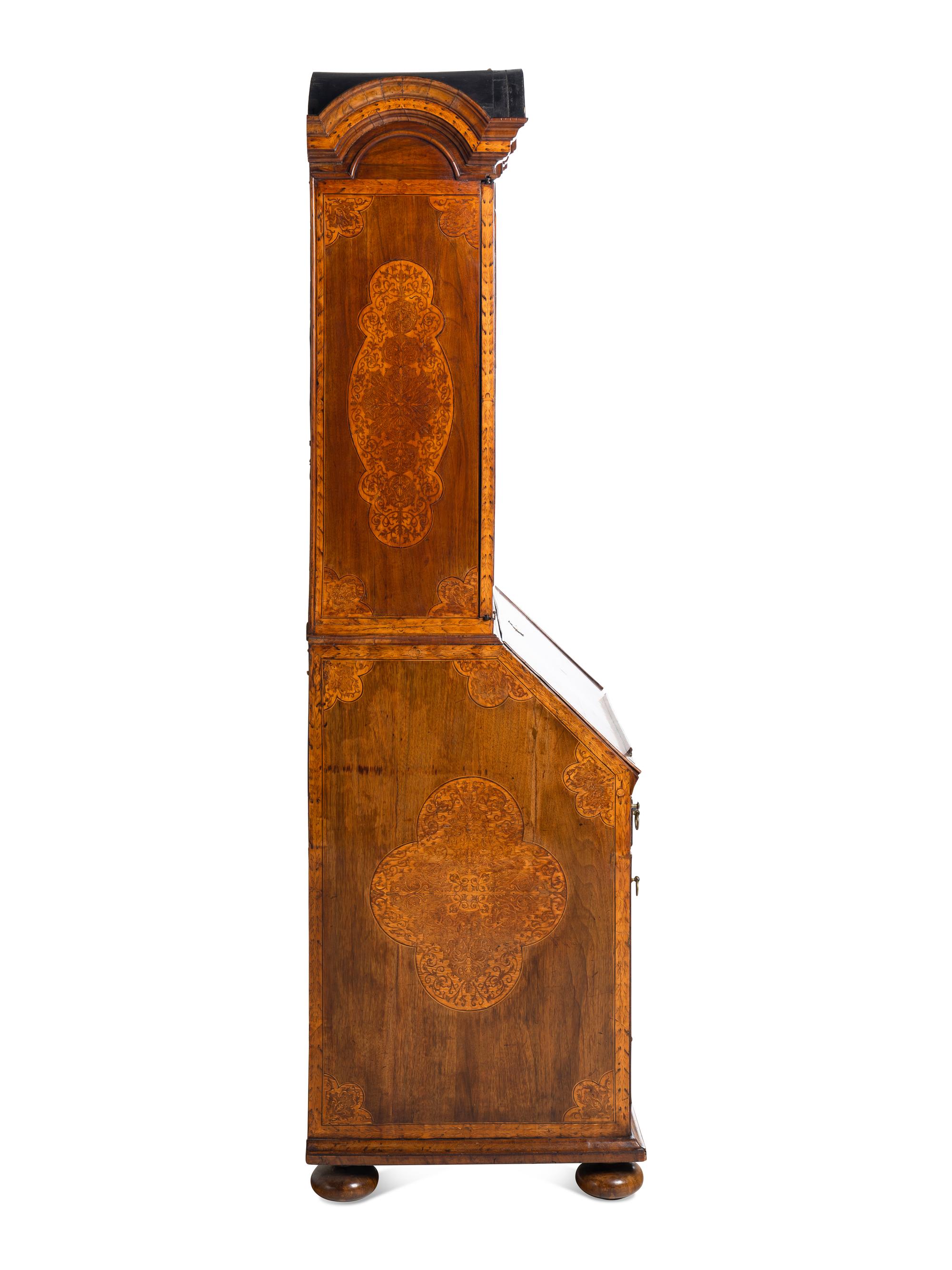 A William and Mary Walnut and Marquetry Bureau Cabinet