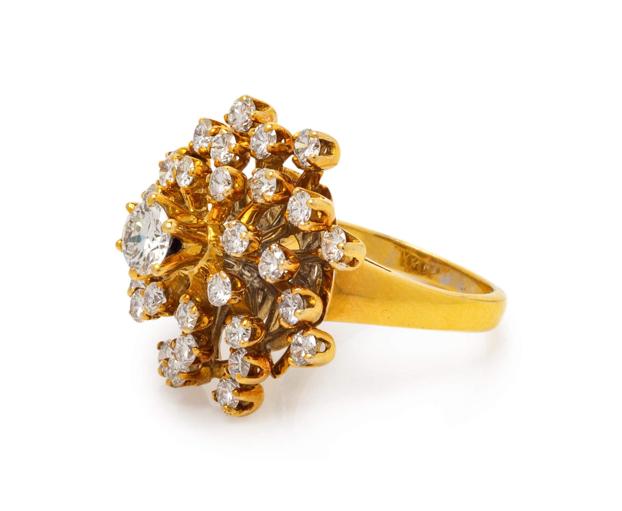 A 14 Karat Yellow Gold and Diamond Cluster Ring,