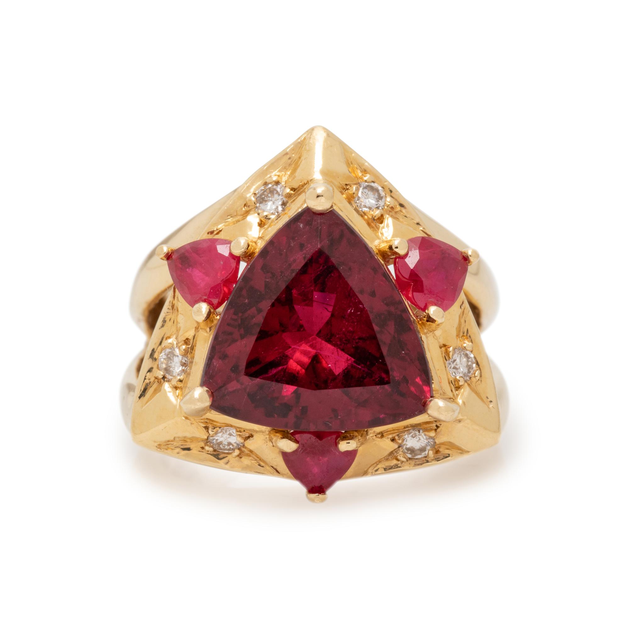 RUBELLITE TOURMALINE, RUBY AND DIAMOND RING