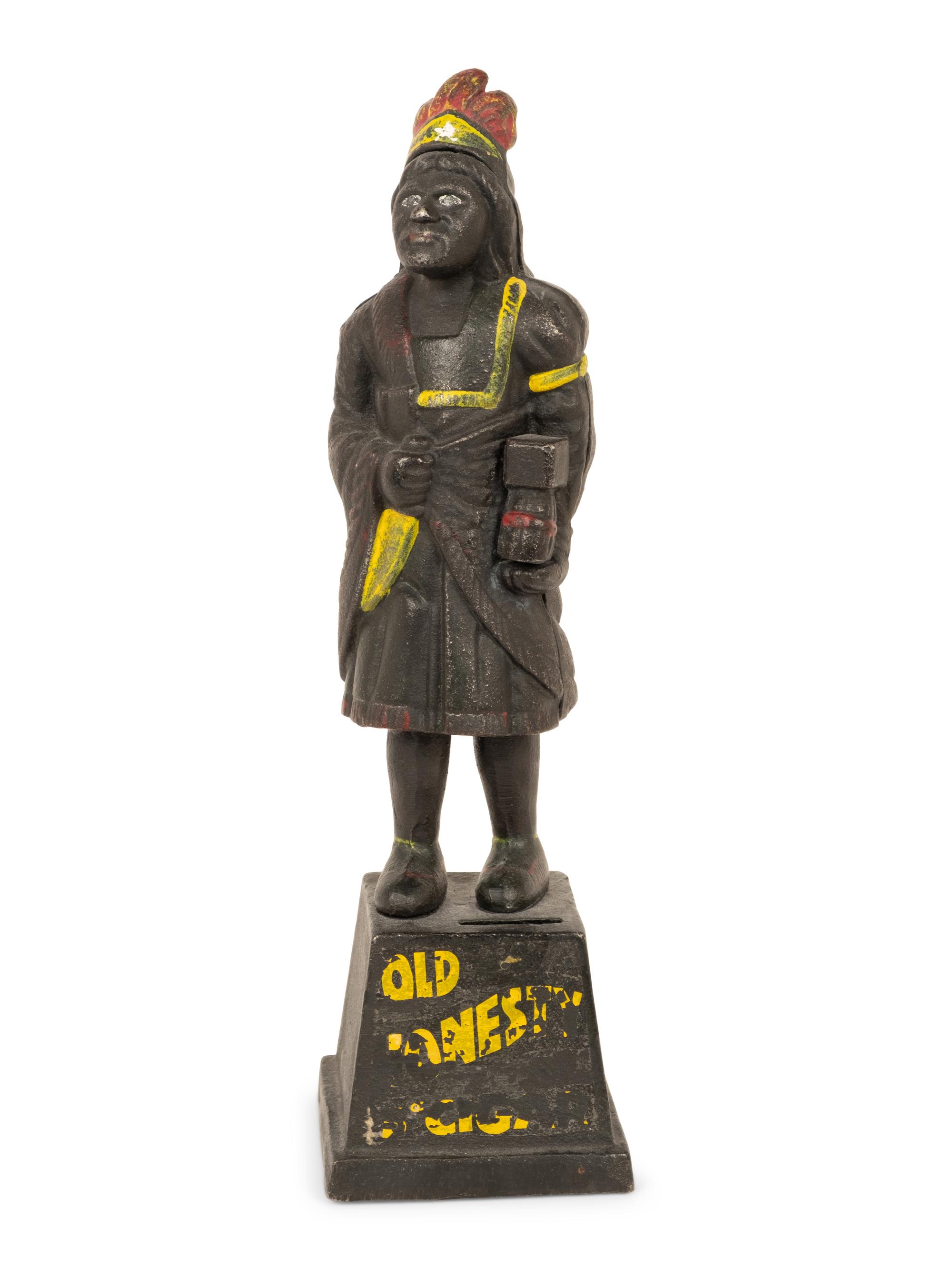 An Old Honesty Cast Iron Indian Cigar Bank, PLUS