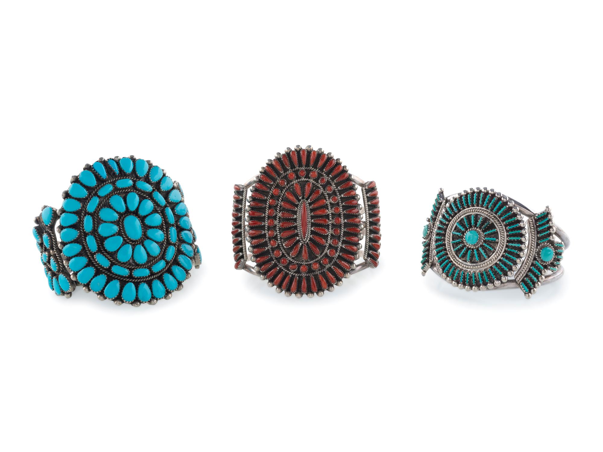 Zuni Silver Cluster Cuff Bracelets
