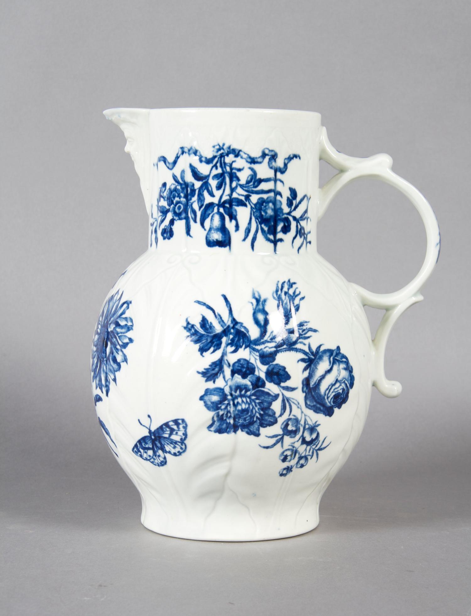 A Dr. Wall Worcester Blue and White Porcelain Pitcher, Height 9 1/4 inches.