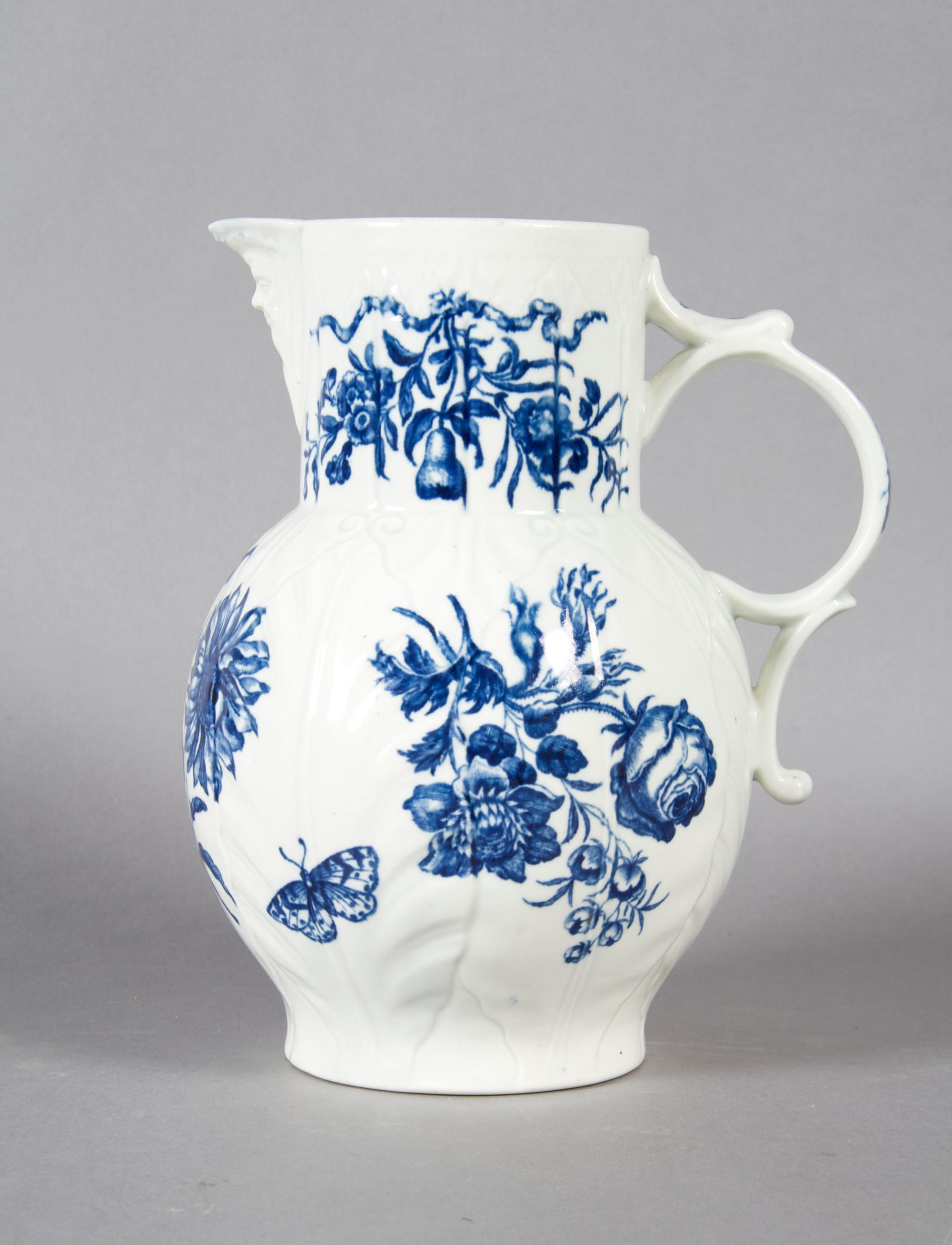 A Dr. Wall Worcester Blue and White Porcelain Pitcher, Height 9 1/4 inches.