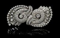 A Pair of Platinum and Diamond Dress Clips, Circa 1935, 31.20 dwts.