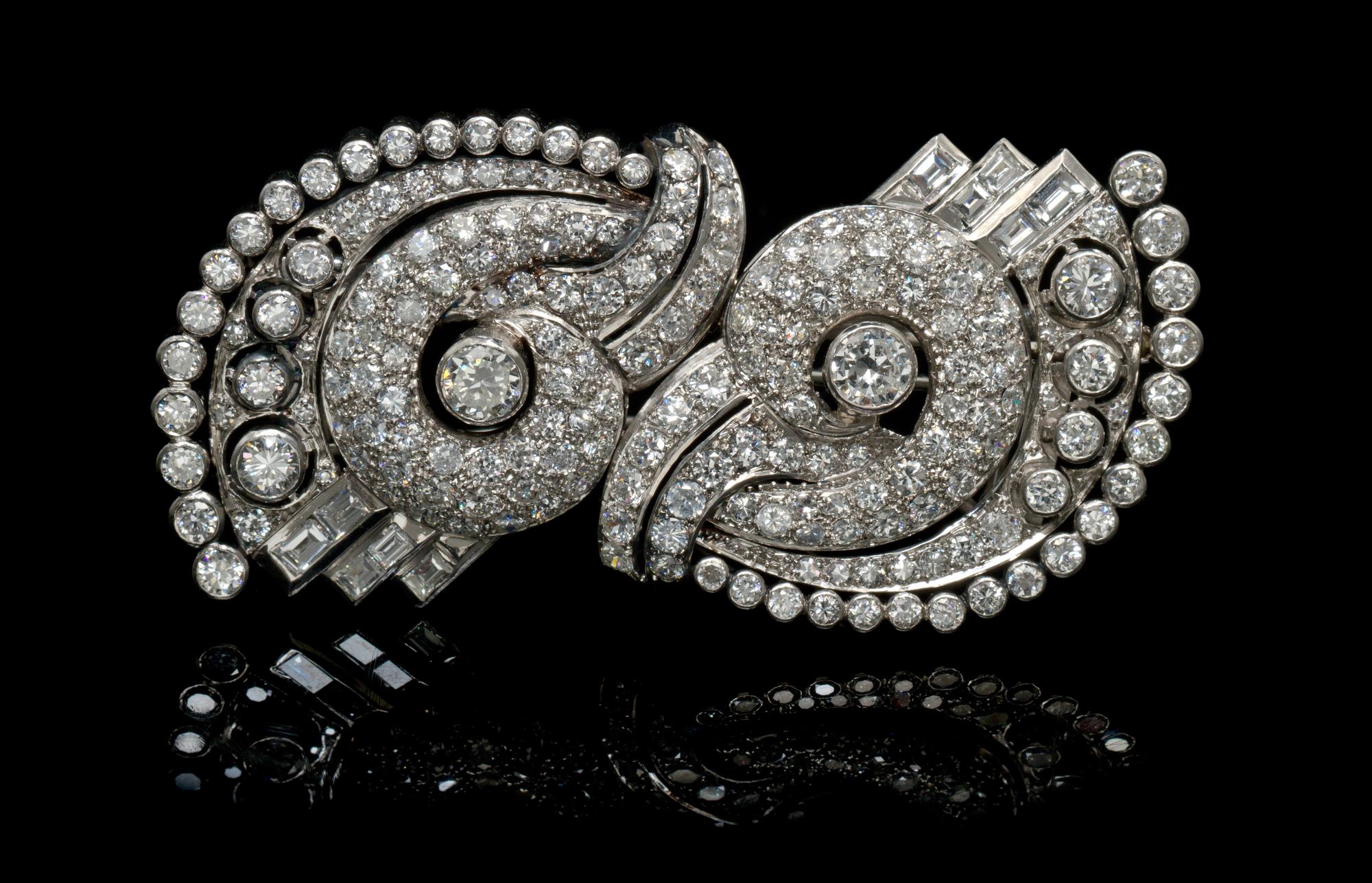 A Pair of Platinum and Diamond Dress Clips, Circa 1935, 31.20 dwts.