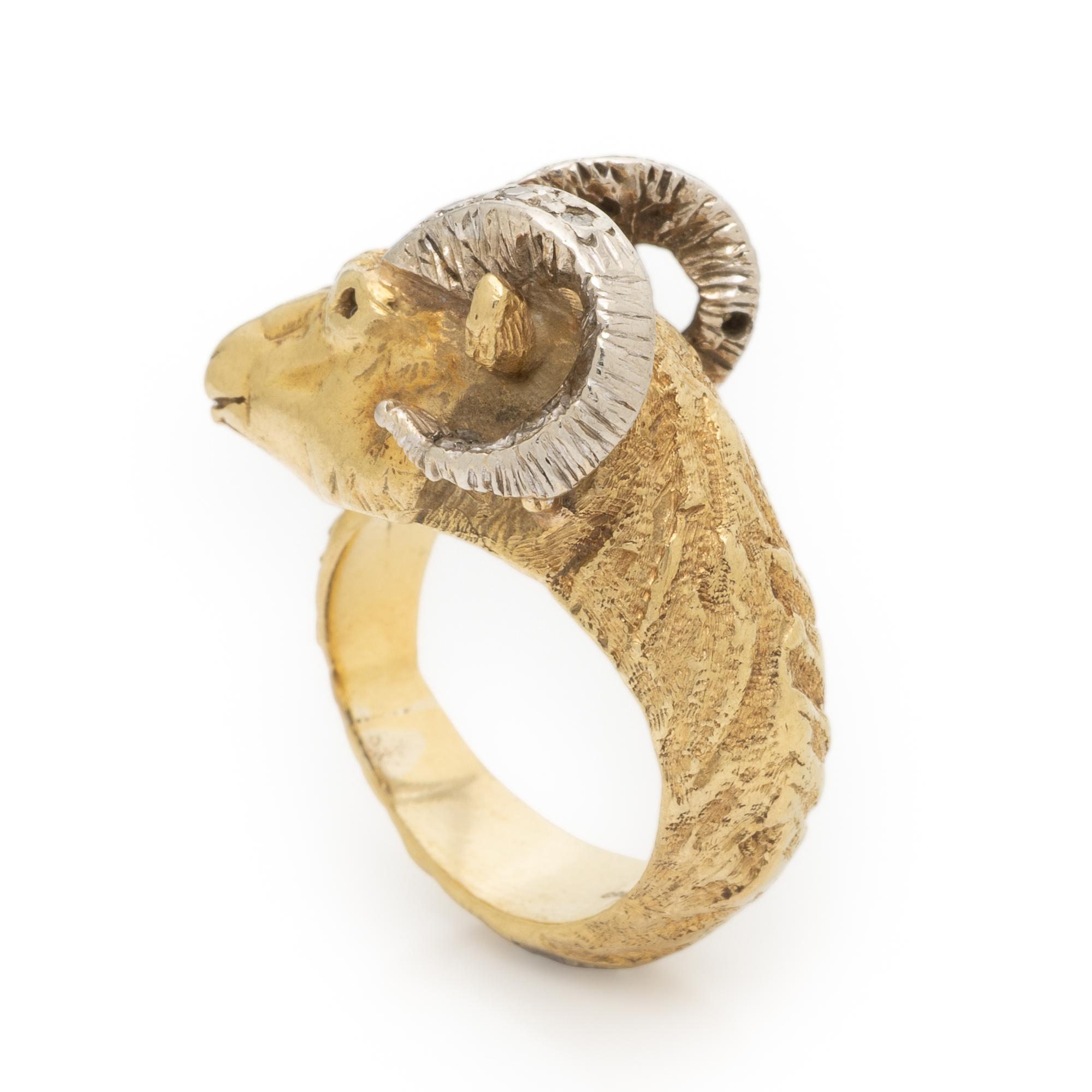 Bicolor Gold and Diamond Ram's Head Ring