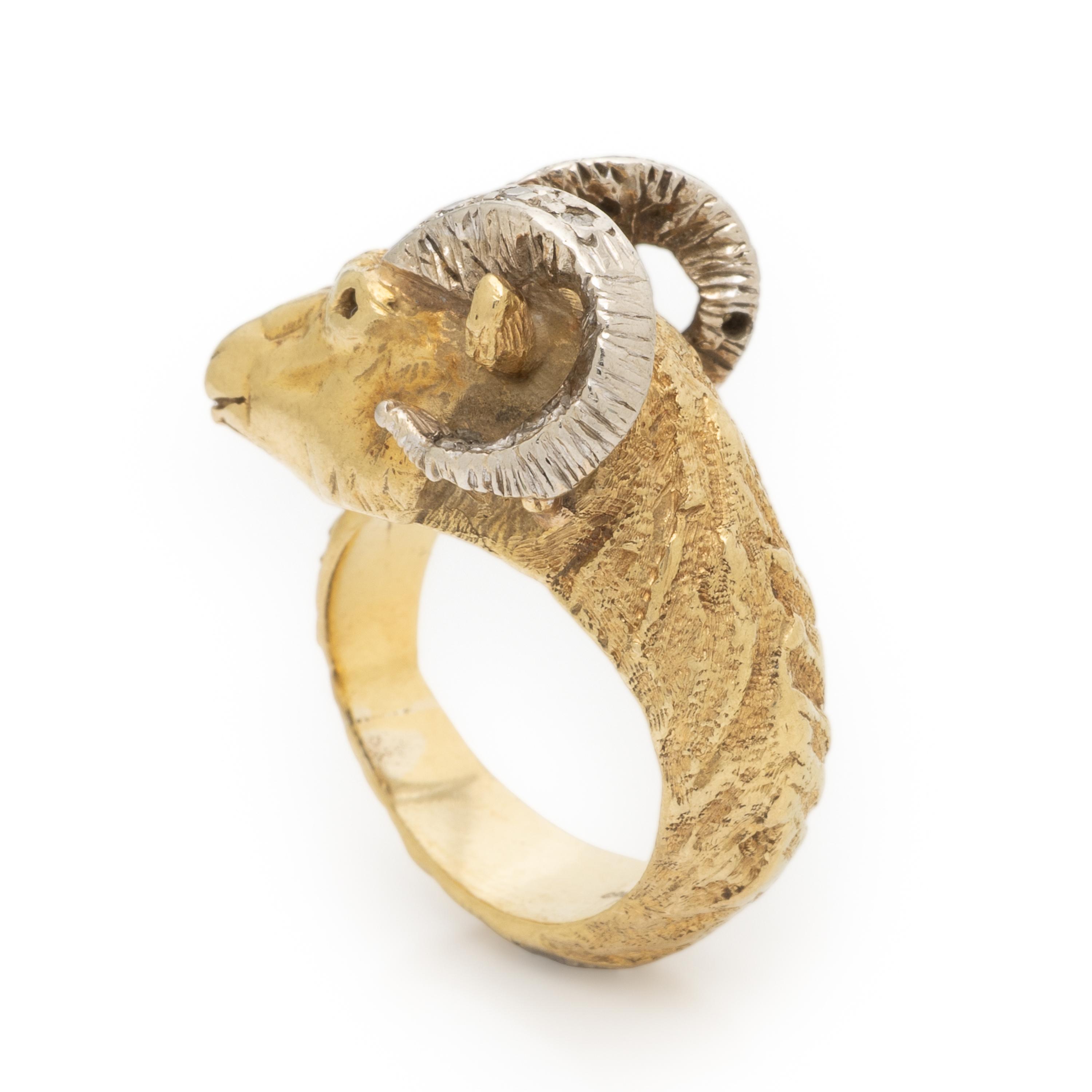 Bicolor Gold and Diamond Ram's Head Ring
