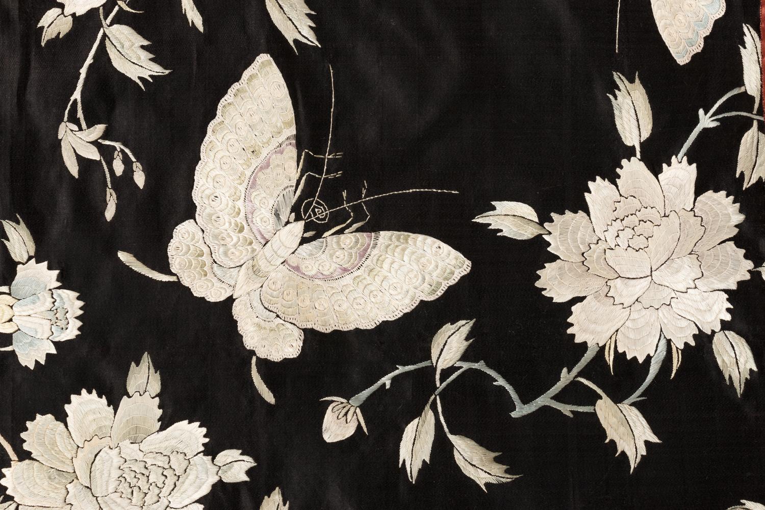 A Chinese Silk Embroidered Floral Panel