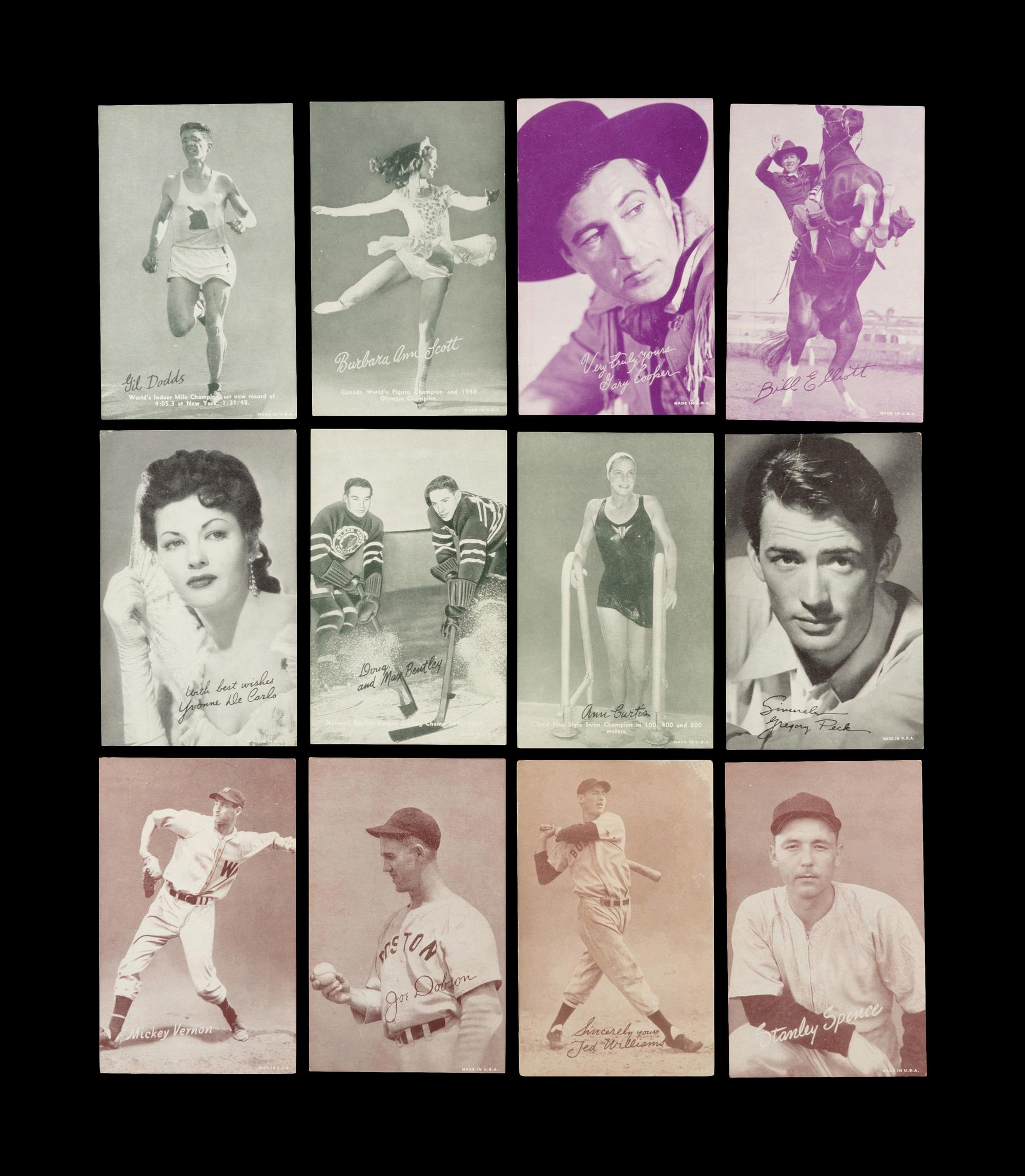 A Group of 12 Assorted Sports and Entertainment Exhibit Cards Including Ted Williams,