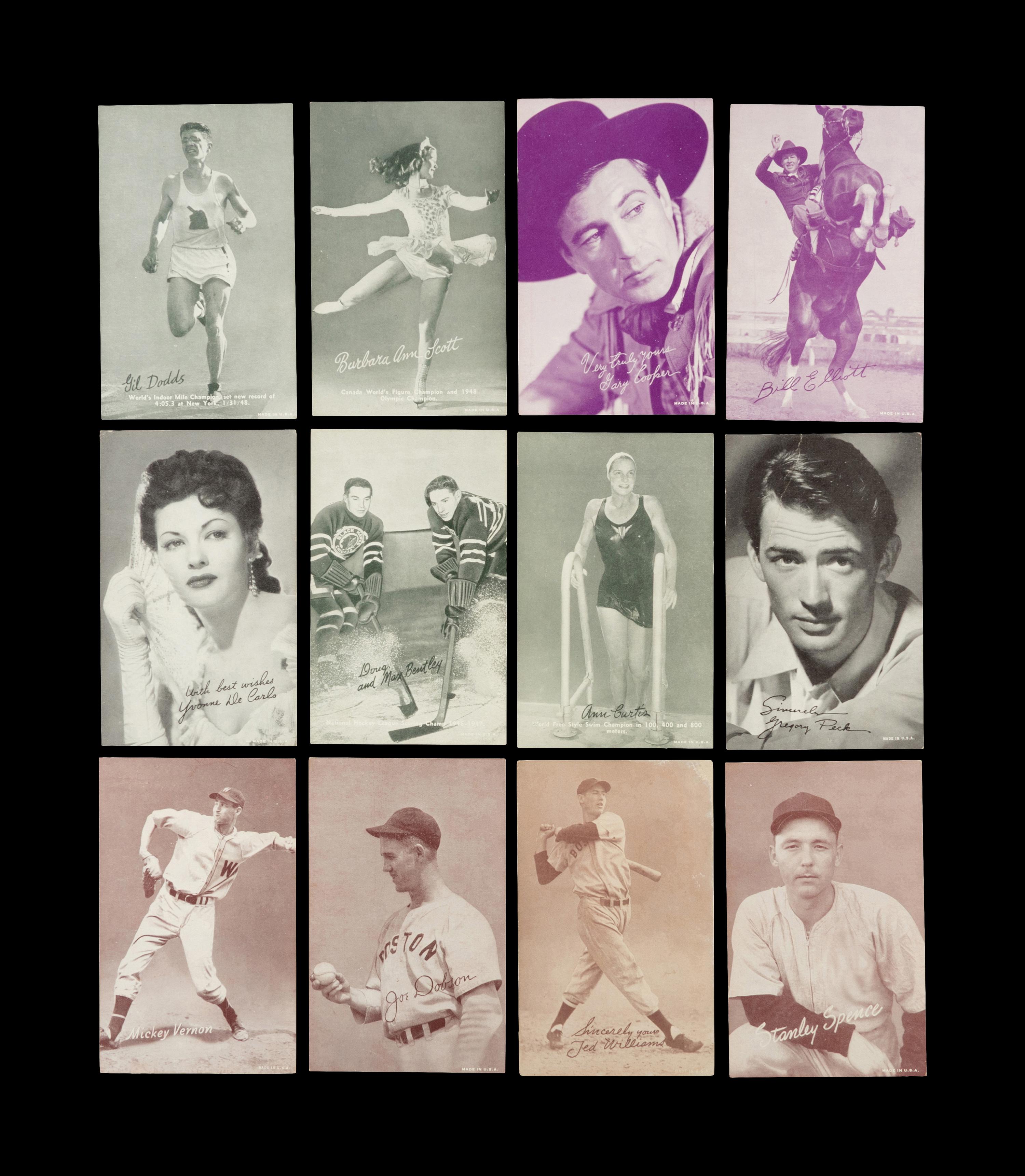 A Group of 12 Assorted Sports and Entertainment Exhibit Cards Including Ted Williams,