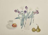 Susan Headley Van Campen (American, b. 1951), Fruit and Purple Tulips