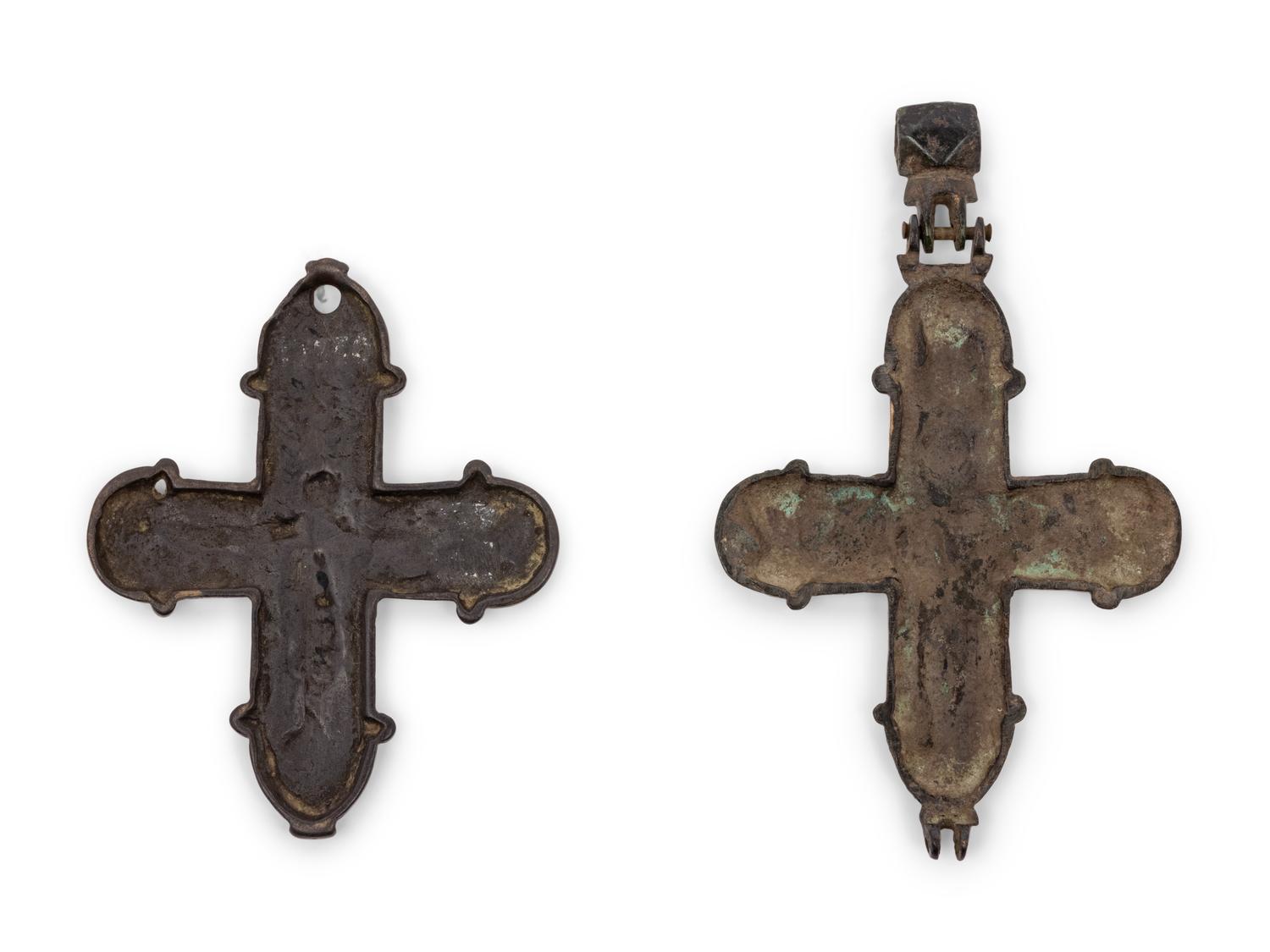 A Pair of Continental Bronze Crucifixes