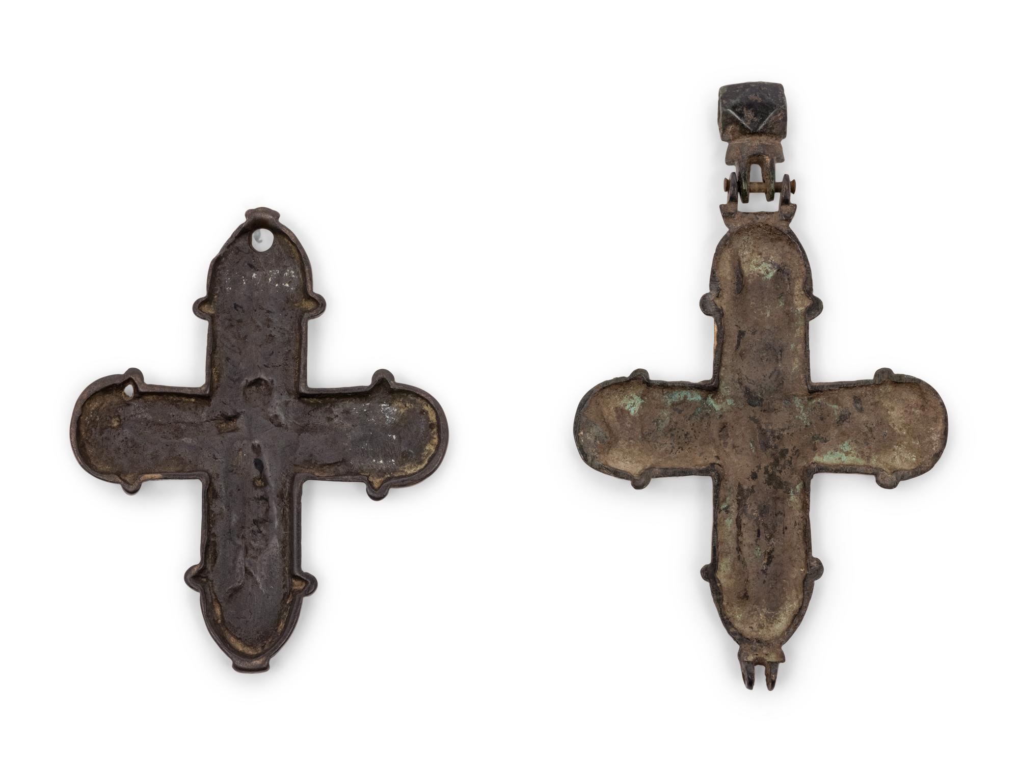 A Pair of Continental Bronze Crucifixes