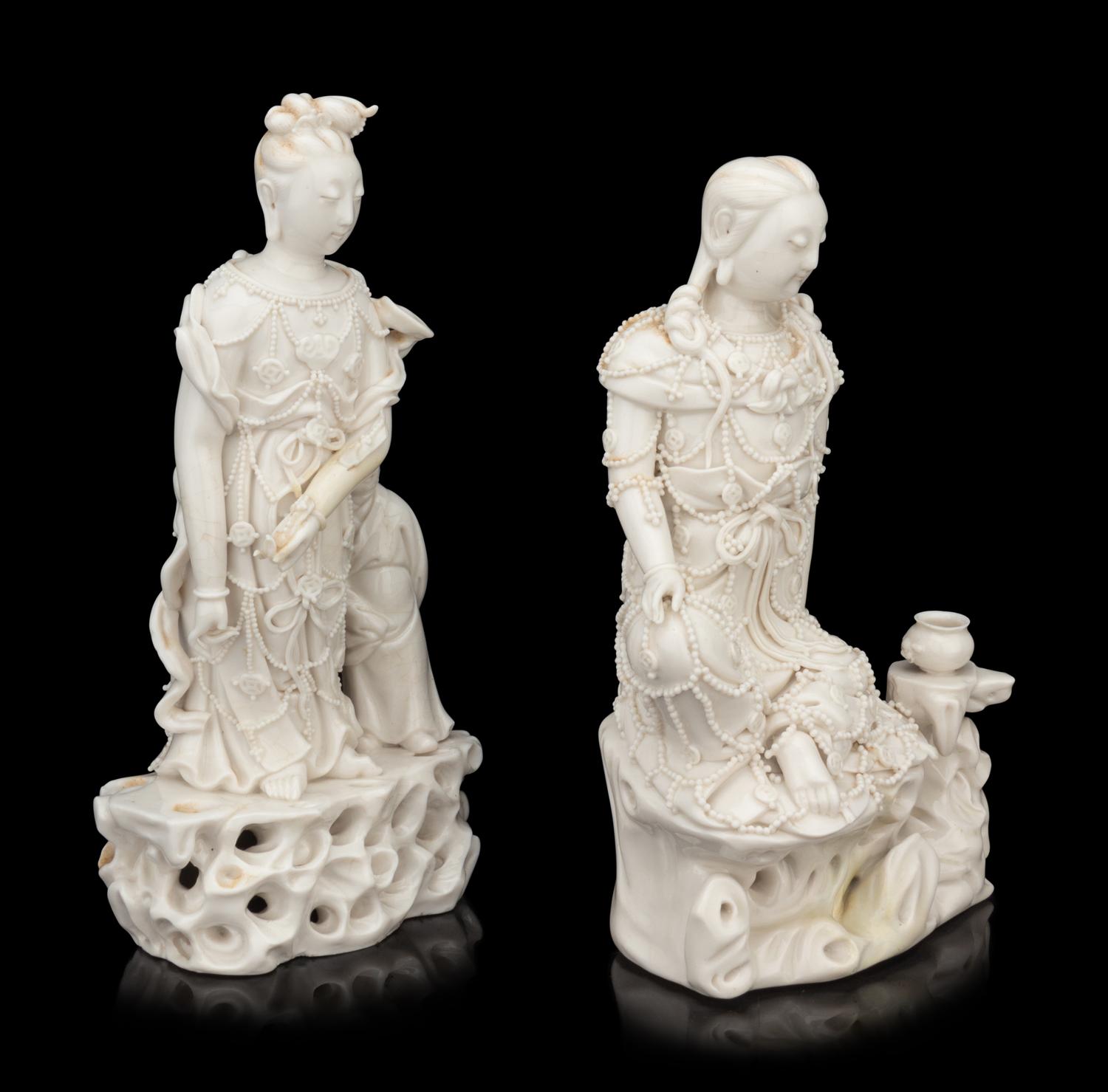 Two Chinese Blanc-de-Chine Porcelain Figures of Guanyin