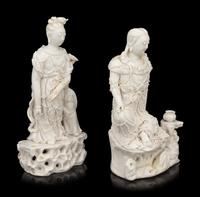 Two Chinese Blanc-de-Chine Porcelain Figures of Guanyin
