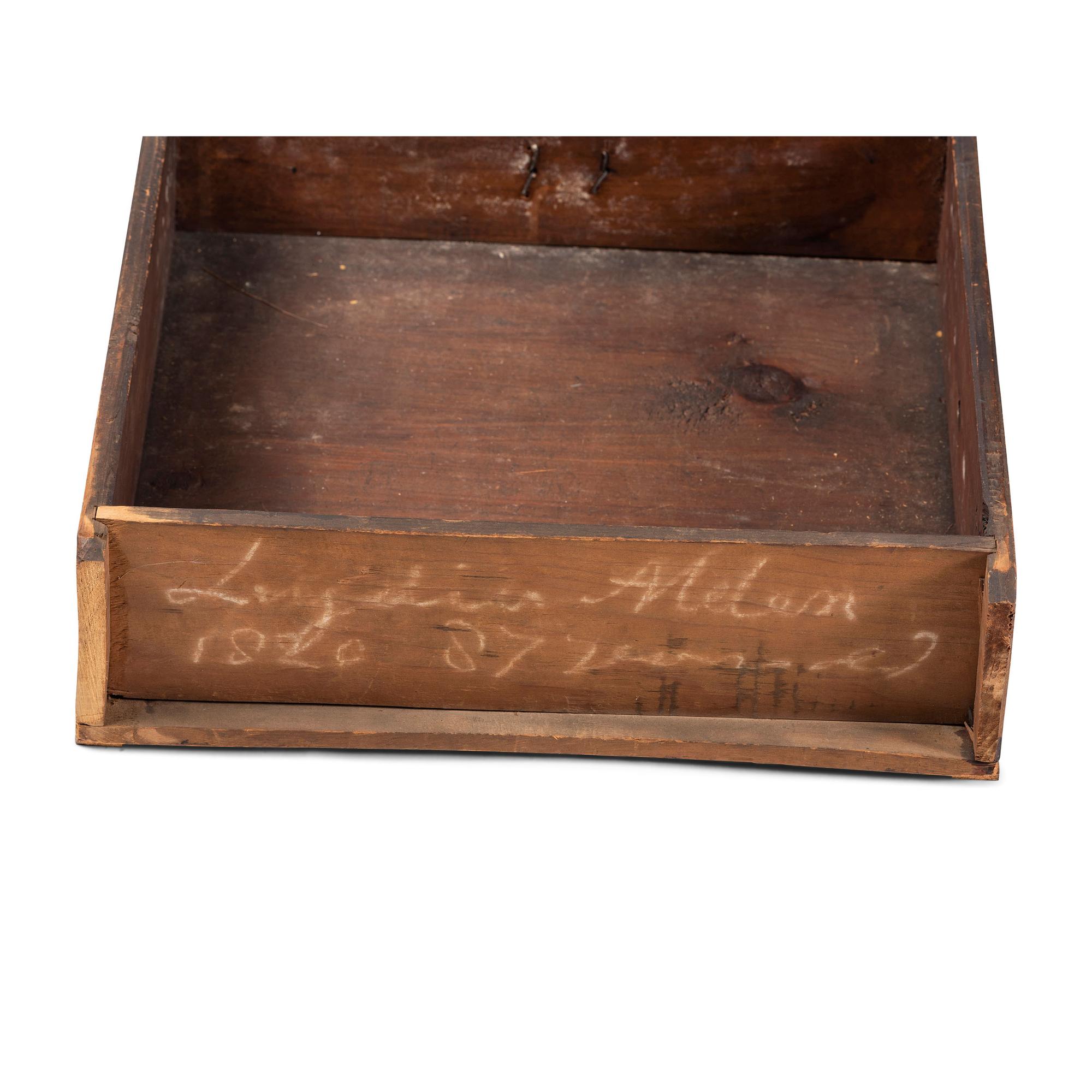A Queen Anne Cherrywood and Maple Flat Top High Chest with Cornice Drawer