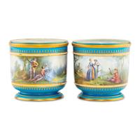 A Pair of Sèvres Style Porcelain Cache Pots