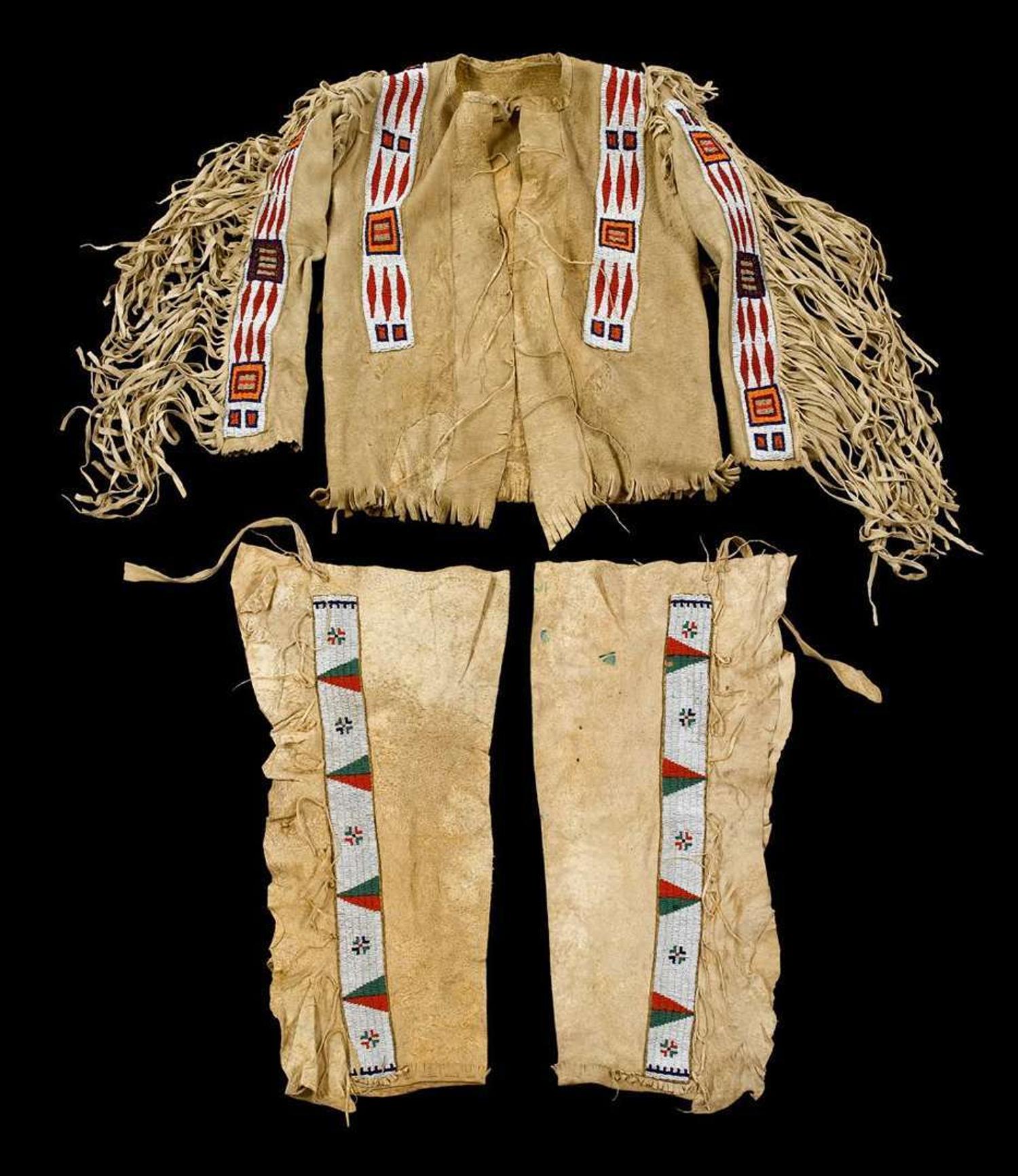 Beaded buffalo hide shirt and beaded leggings belonging to Brave Heart, member of Sitting Bull's band late 19th and early 20th century