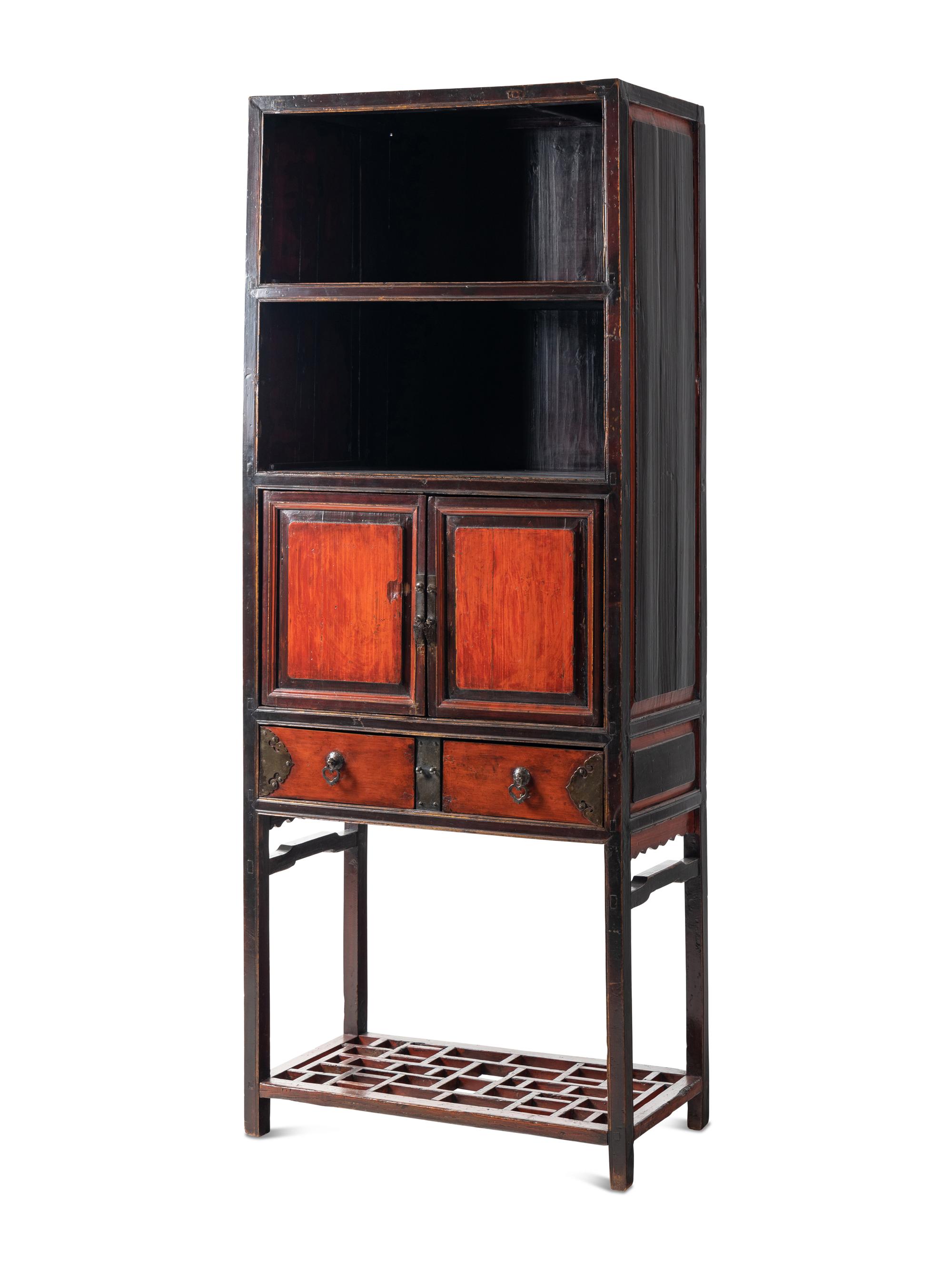 A Chinese Red and Black Lacquered Displaying Cabinet