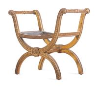 A Louis XVI Style Carved Giltwood Curule Bench