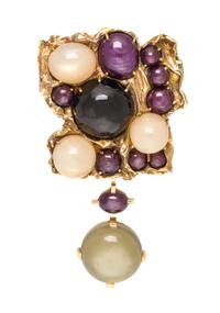 A Yellow Gold and Multigem Belt Enhancer/Brooch, 157.60 dwts.