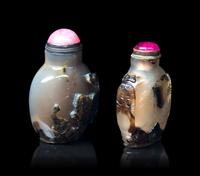 Two Carved Silhouette Agate Snuff Bottles