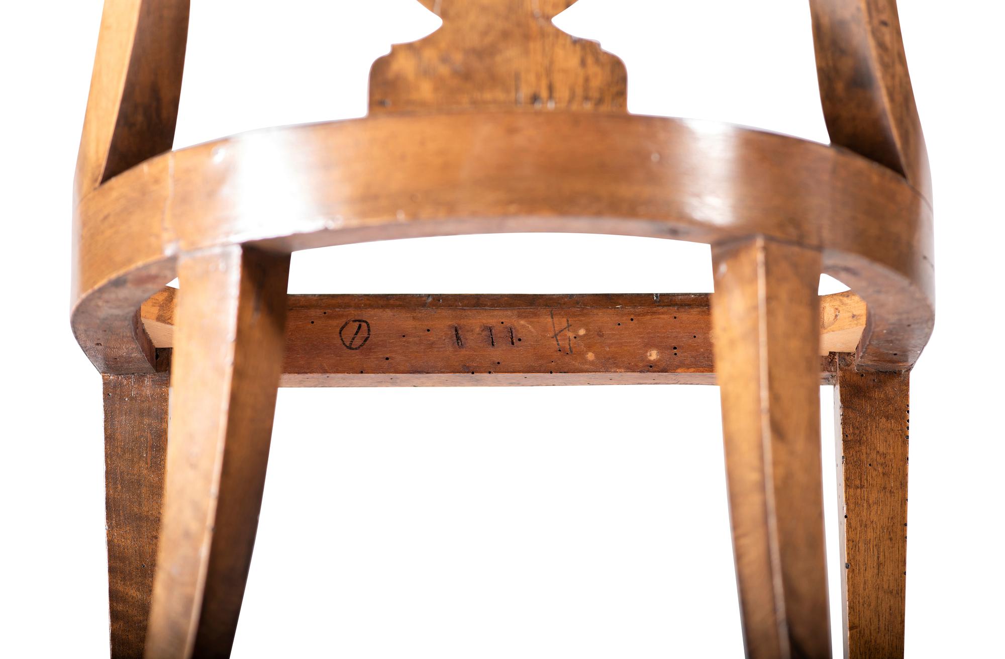 Four Brass Inlaid Walnut Gondola Chairs