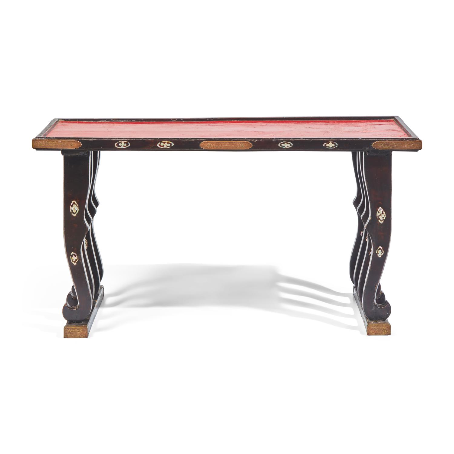 A Japanese Eight-Legged Negoro and Black Lacquer Low Temple Table, Edo Period