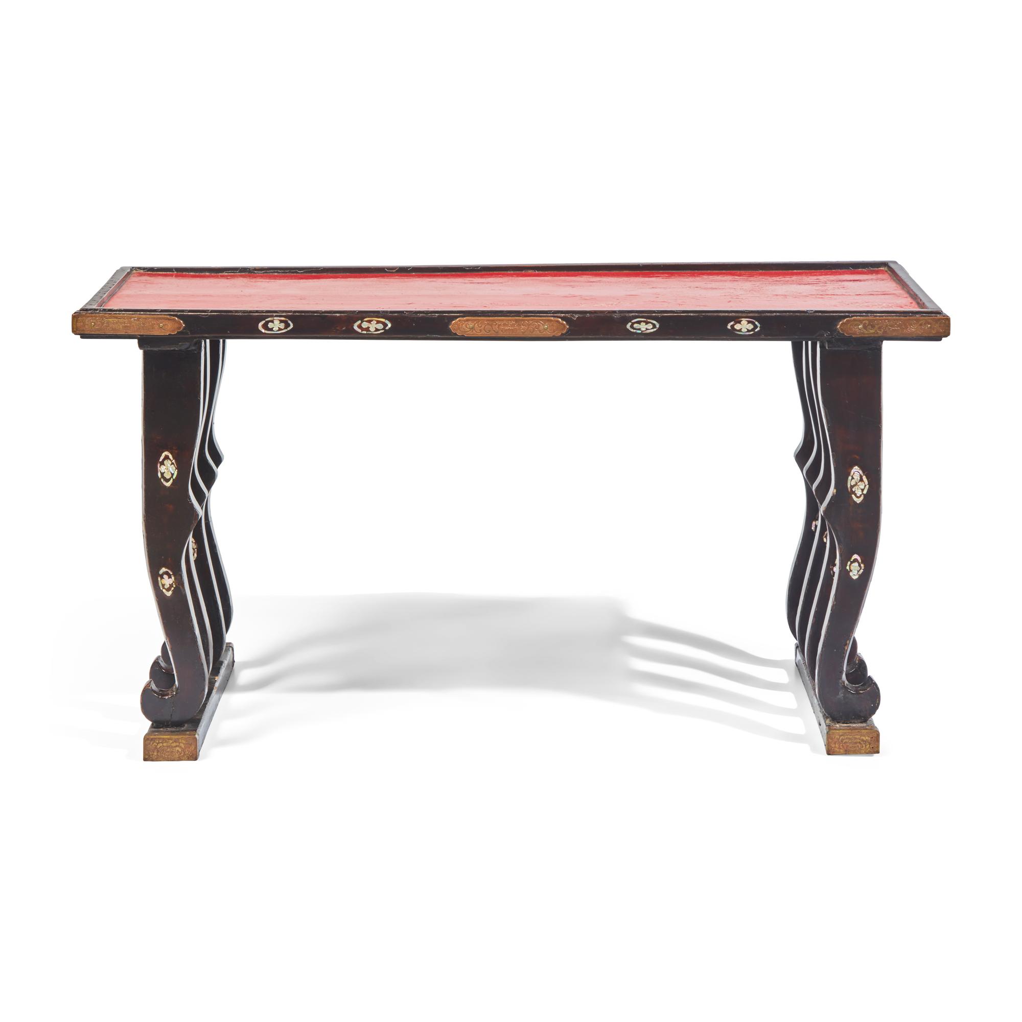 A Japanese Eight-Legged Negoro and Black Lacquer Low Temple Table, Edo Period