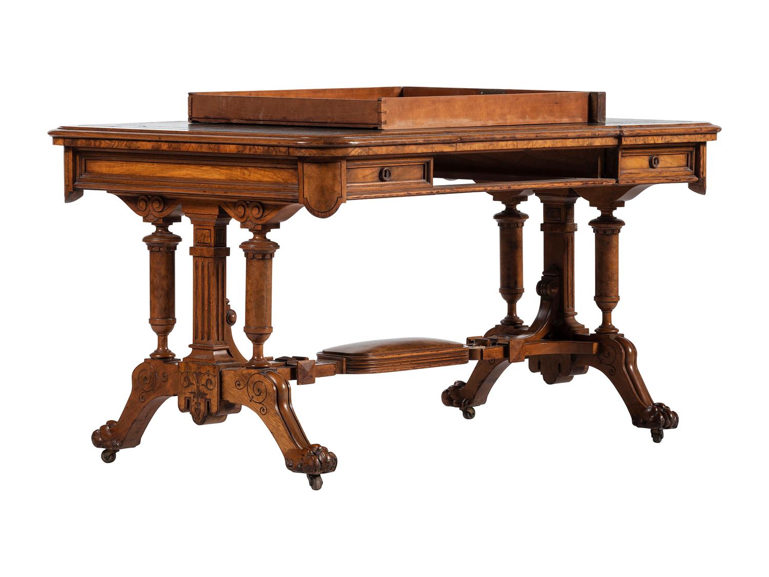 A Victorian Leather-Top Walnut Partner's Desk