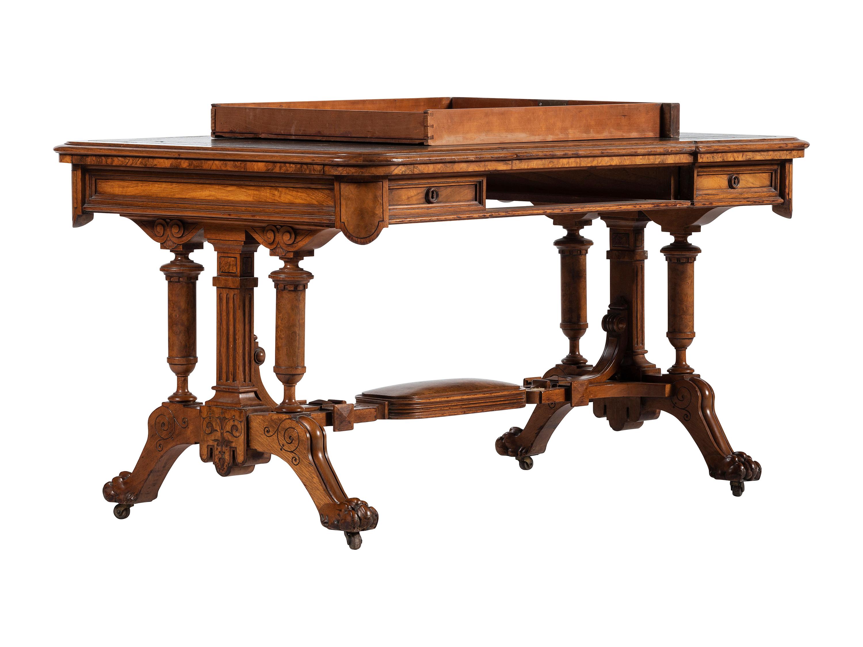 A Victorian Leather-Top Walnut Partner's Desk