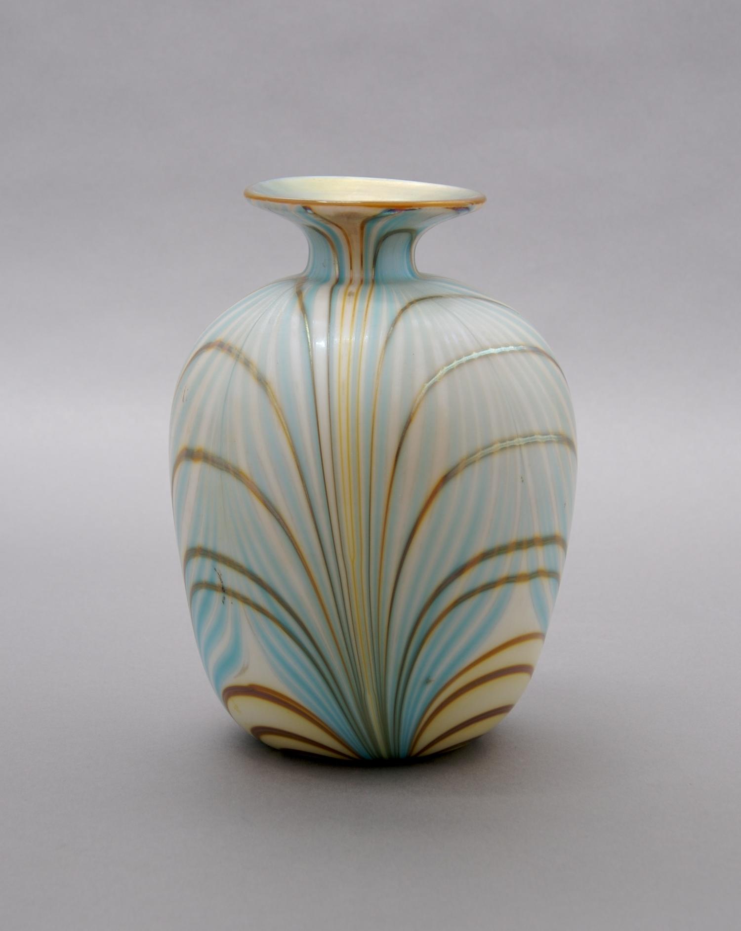 A Charles Lotton Iridescent Glass Vase, Height 7 1/4 inches.