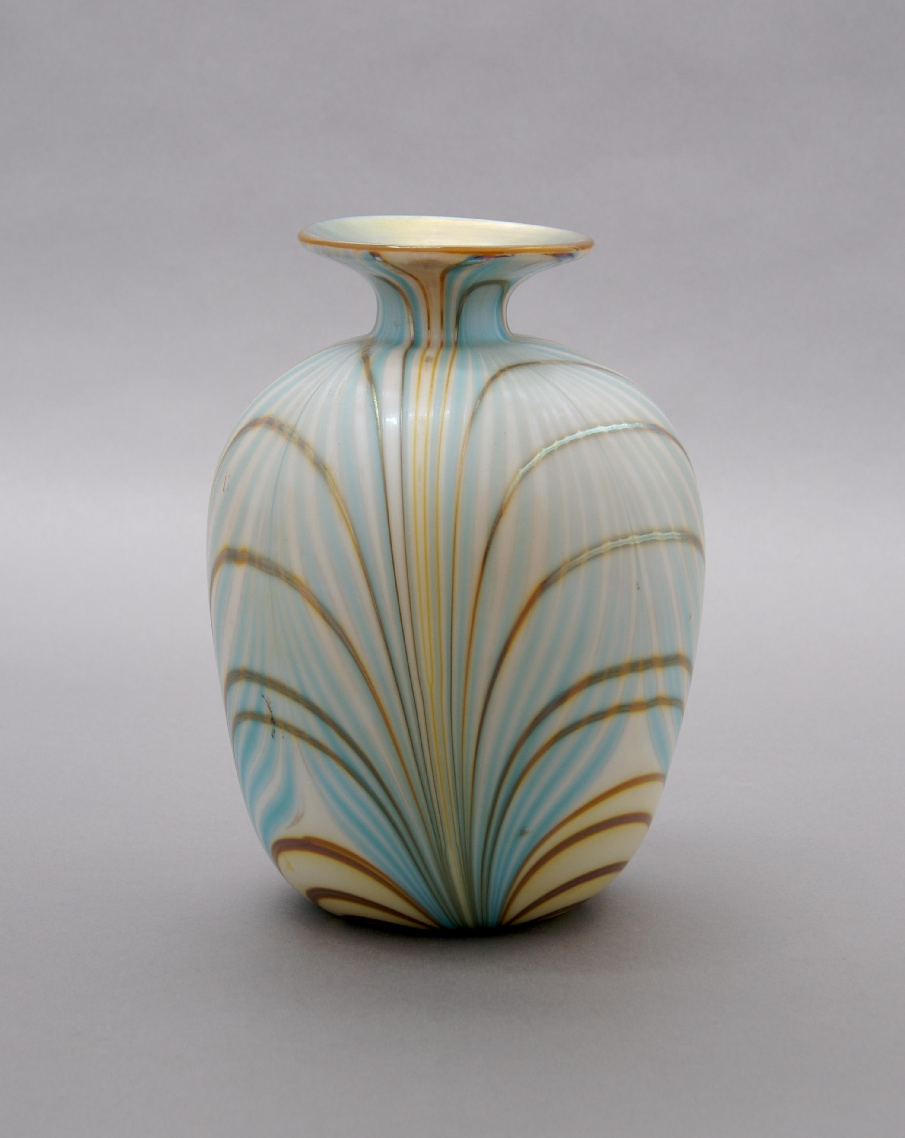 A Charles Lotton Iridescent Glass Vase, Height 7 1/4 inches.
