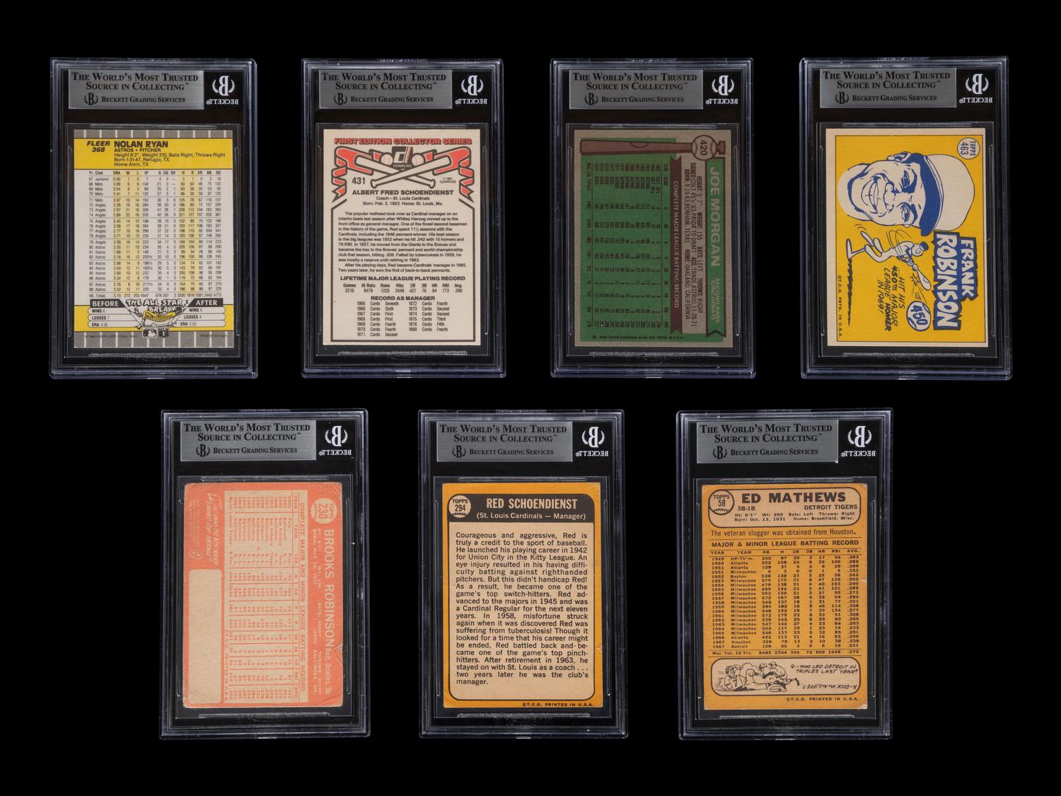 A Group of Seven Signed Autograph Hall of Fame Baseball Cards Including Nolan Ryan (Beckett Authentication Services BAS Certified),