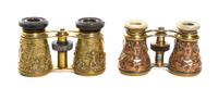 Two Pairs of French Metal Opera Glasses, Width of first 4 1/4 inches.
