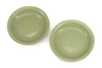 A Pair of Chinese Celadon Porcelain Chargers Diameter 15 1/2 inches.