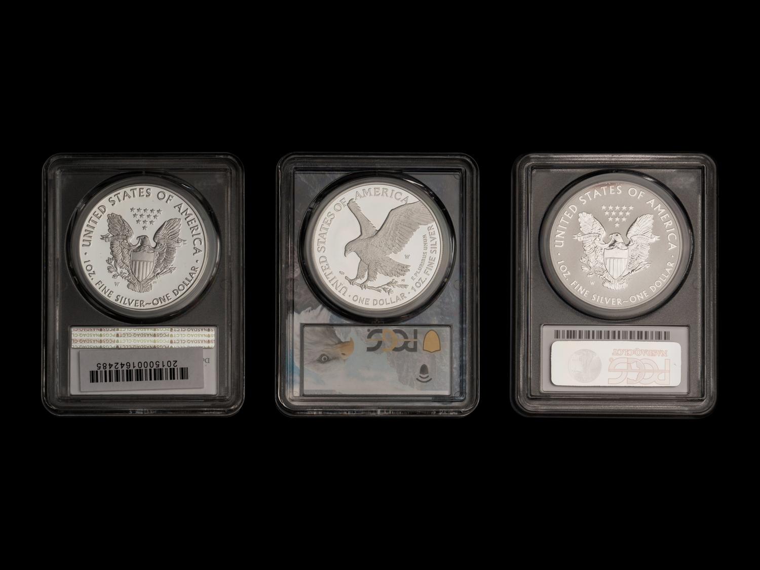 A Group of Thirty-One PCGS Graded PR70 DCAM and PR70 Reverse Proof Silver Eagle $1 Coins