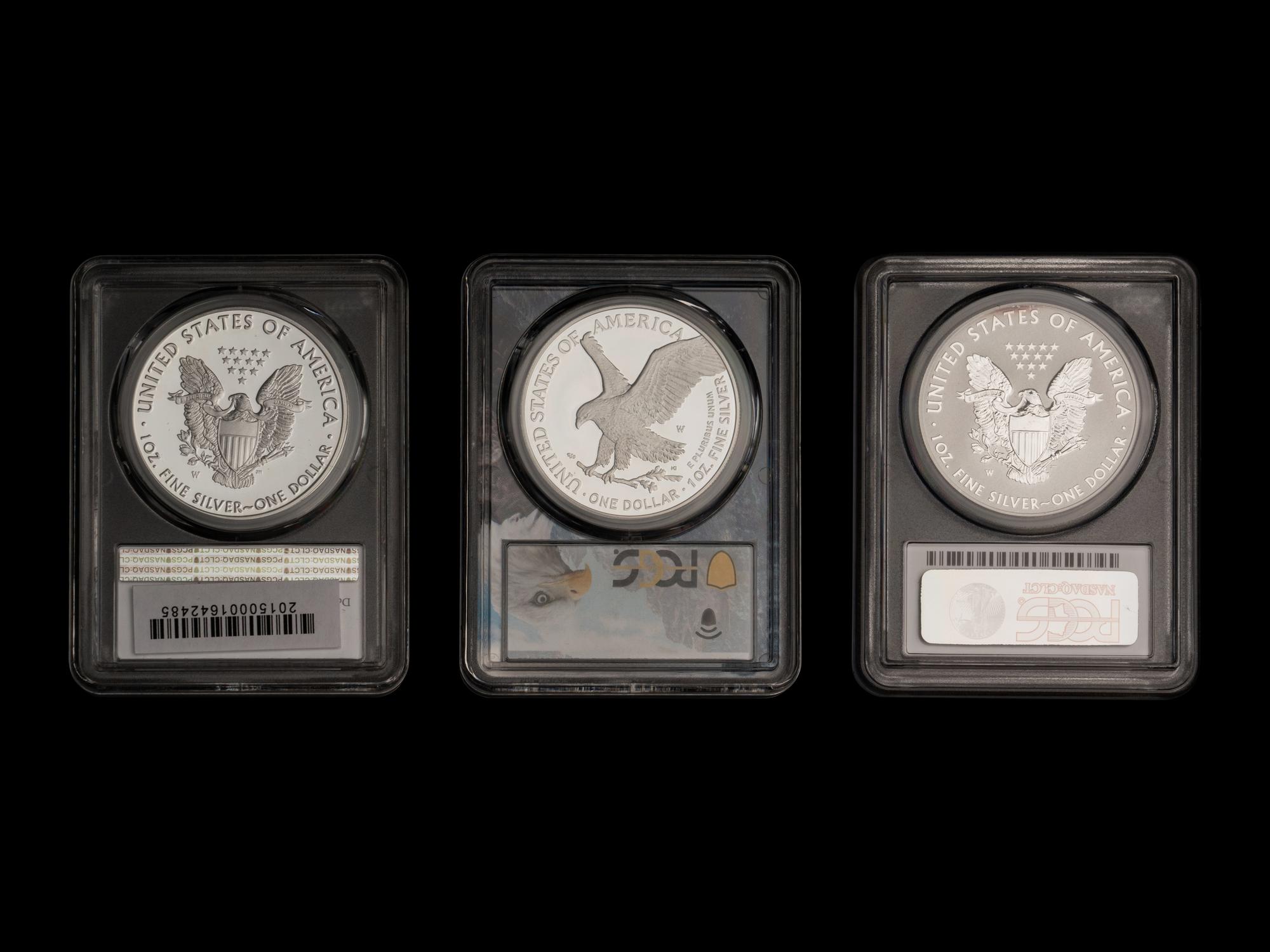 A Group of Thirty-One PCGS Graded PR70 DCAM and PR70 Reverse Proof Silver Eagle $1 Coins