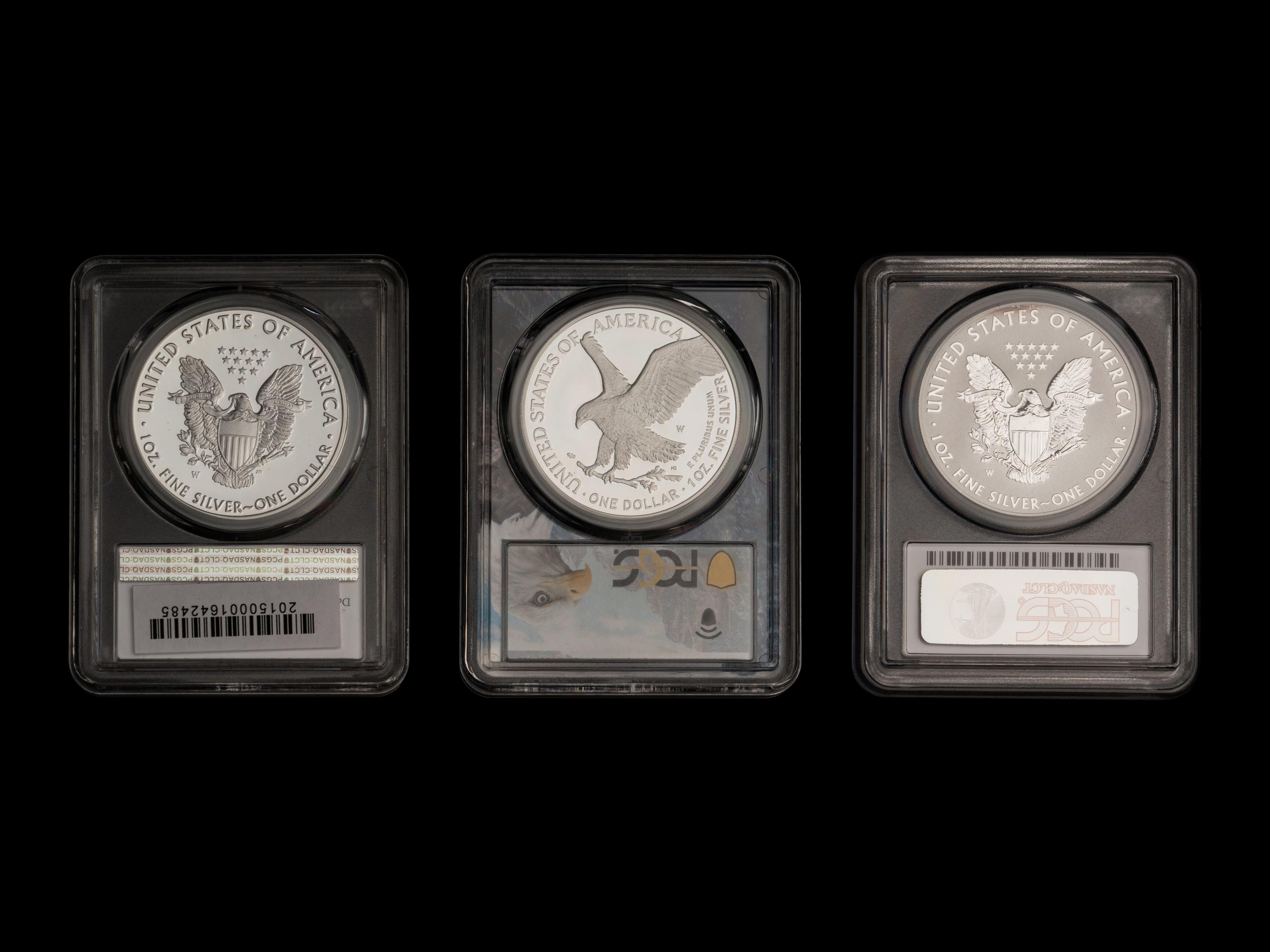 A Group of Thirty-One PCGS Graded PR70 DCAM and PR70 Reverse Proof Silver Eagle $1 Coins