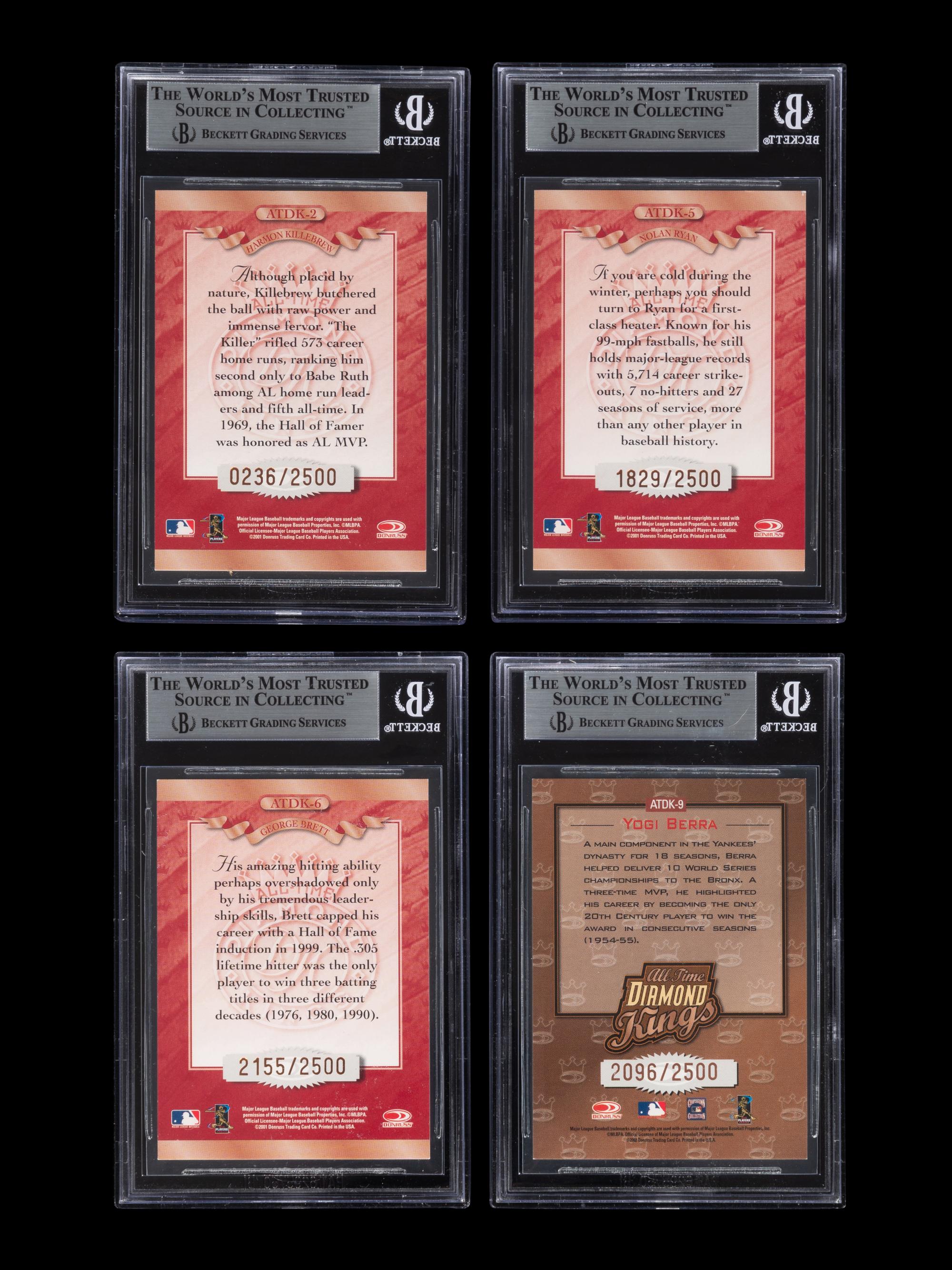 A Group of Four Donruss All-Time Diamond Kings Hall of Fame Signed Autograph Baseball Cards (Beckett Authentication Services Certified),