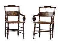 A Matched Pair of Classical Grain-Painted and Gilt Stencil-Decorated Hitchcock Rush-Seat Armchairs