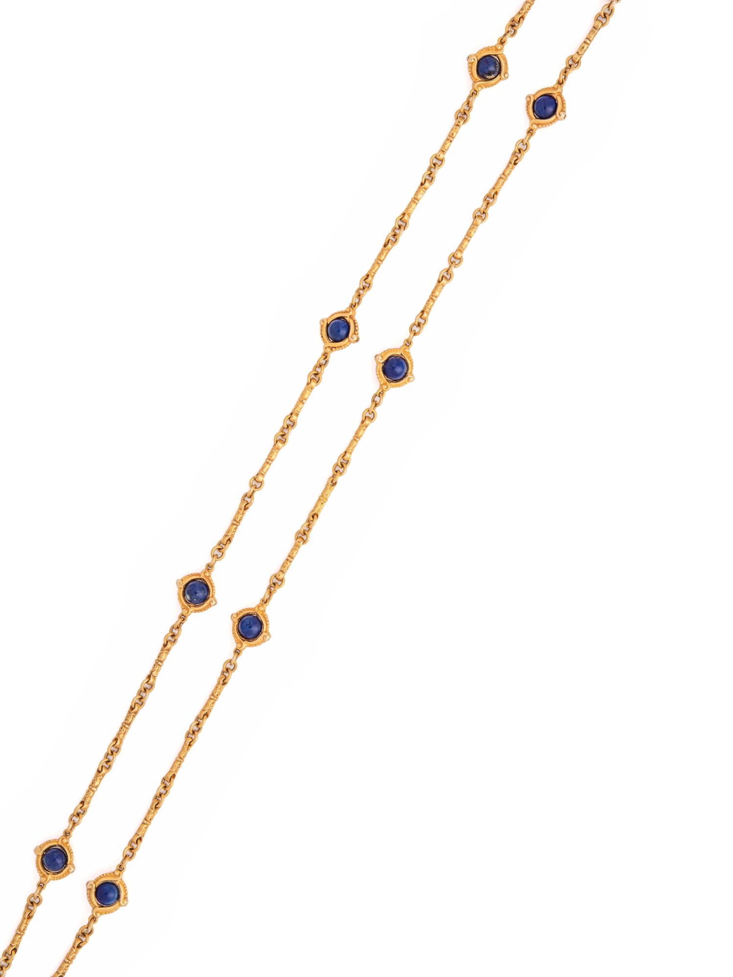 YELLOW GOLD AND LAPIS LAZULI LONGCHAIN NECKLACE